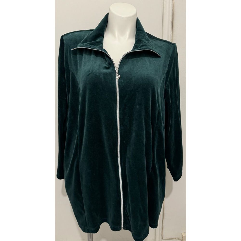 New Catherine's Green Velour Full Zip Up Jacket Women's Plus Size 2X - Picture 1 of 3
